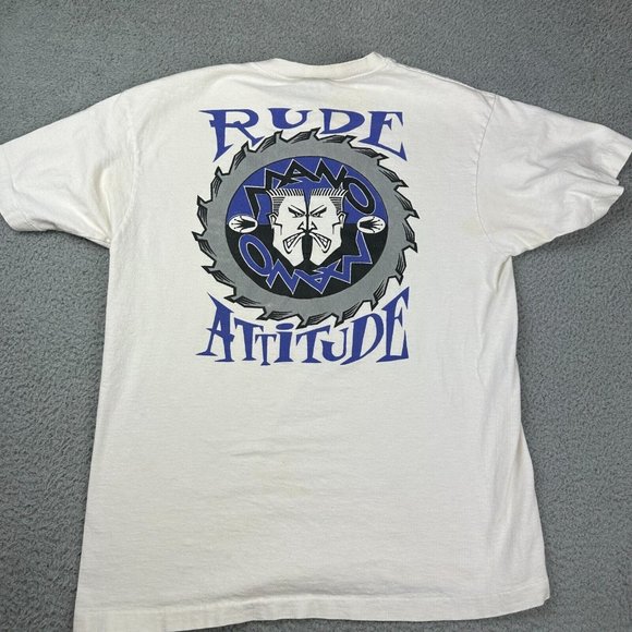 Vintage Mano Mano Rude Attitude Hawaiian White T Shirt Men Adult Size Large Used - Picture 1 of 10